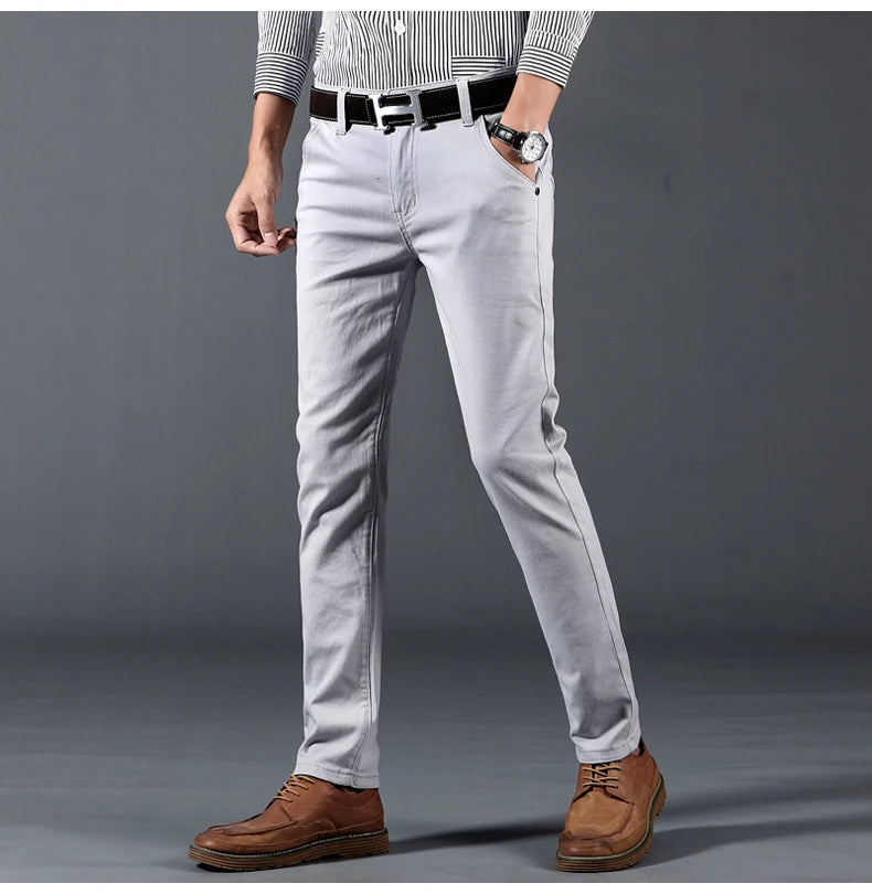 Classic 6 Color Casual Pants Men Spring Autumn New Business Fashion Comfortable Stretch Cotton Elastic Straigh Jeans Trousers