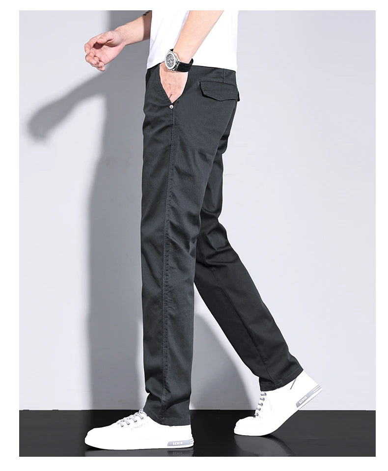 New in White Fashion Casual Pants Men's Brand Stretch Straight Comfortable Soft Male Clothes Business Work Pants