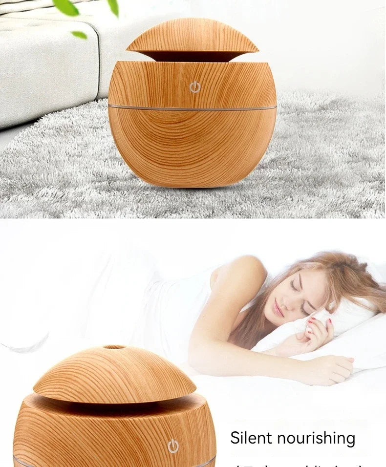 130ML Wooden Ultrasonic Electric Air Humidifier Home Aromatherapy Machine Essential Oil Aromatherapy Cold Mist