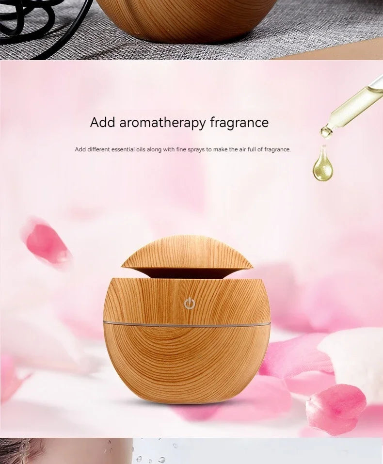 130ML Wooden Ultrasonic Electric Air Humidifier Home Aromatherapy Machine Essential Oil Aromatherapy Cold Mist