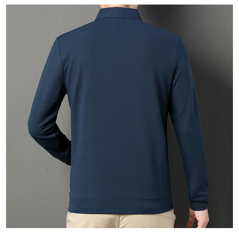 Fashion Winter Fleece Warm Men Business Wargoff Polo Shirts New Long Sleeve Button Lapel Male Clothing Thick Casual T-Shirt Tops