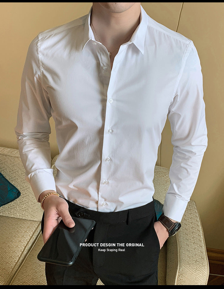 Men White Shirt Spring Autumn Solid Color Business Lapel Long-sleeved Formal Shirt Male Plus Size 7XL 8XL Black Light Blue Navy