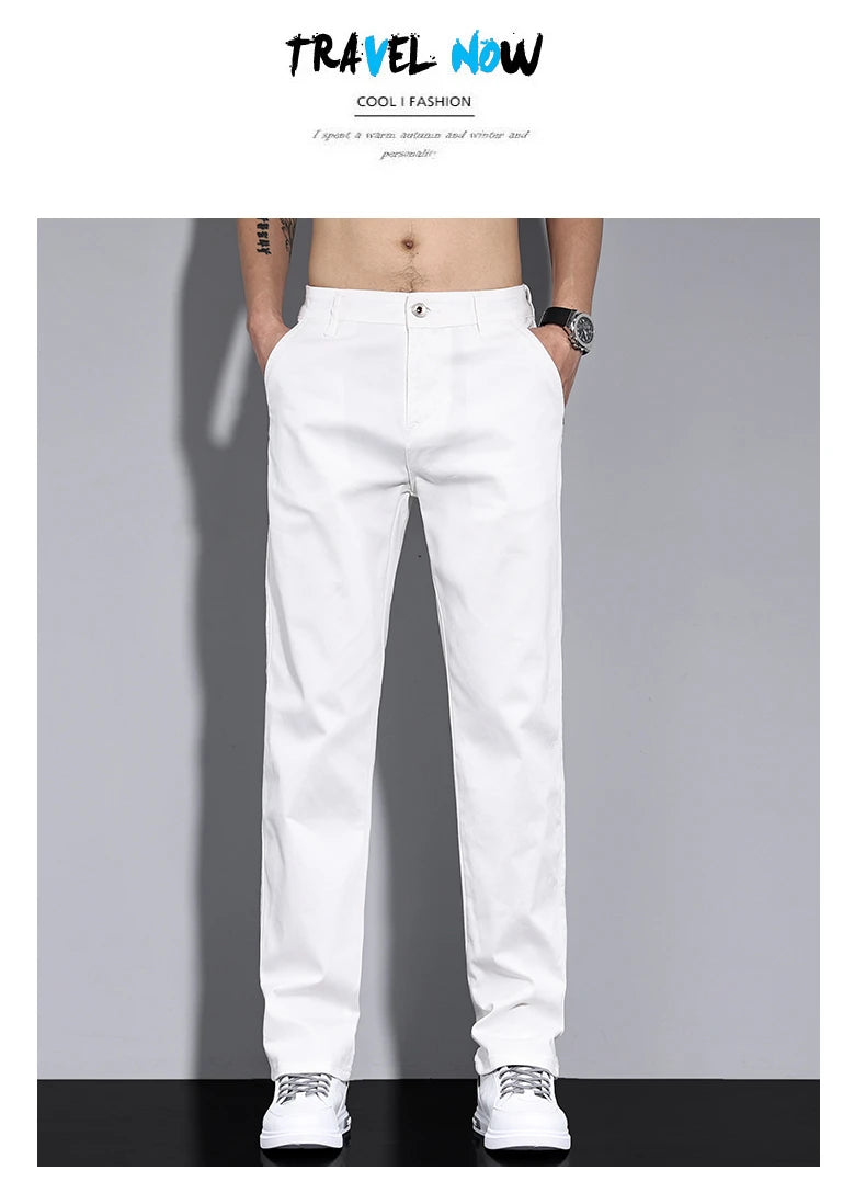 New in White Fashion Casual Pants Men's Brand Stretch Straight Comfortable Soft Male Clothes Business Work Pants