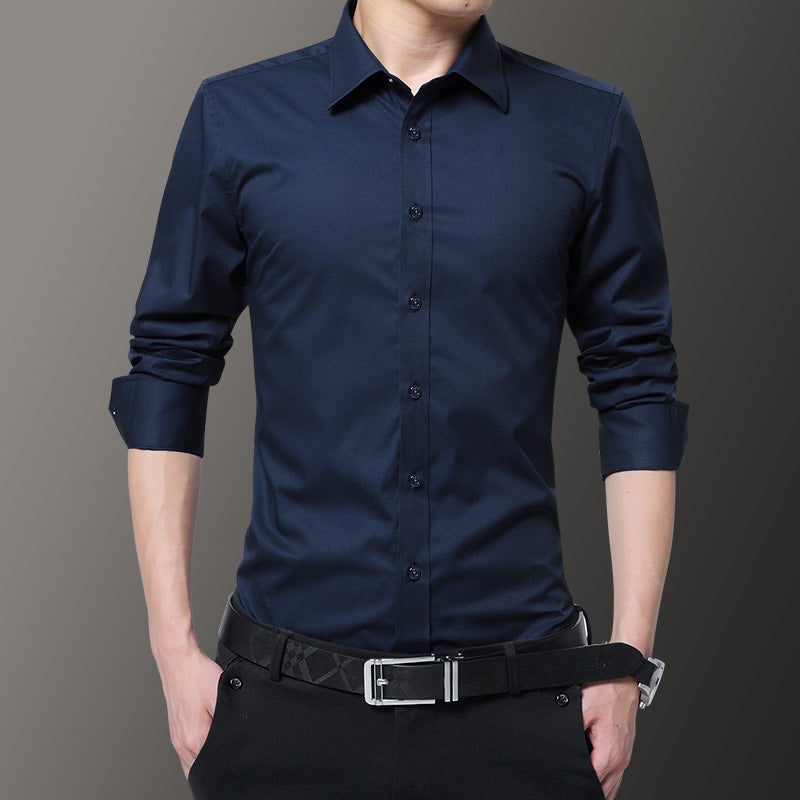 Men White Shirt Spring Autumn Solid Color Business Lapel Long-sleeved Formal Shirt Male Plus Size 7XL 8XL Black Light Blue Navy