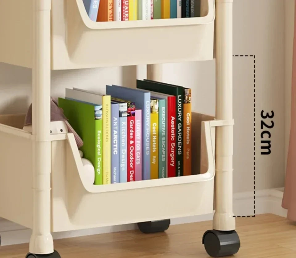 Trolley Bookshelf Portable Creative Kitchen Storage Rack Living Room Mobile Display Cabinet Corner Movable Bookshelf With Wheels