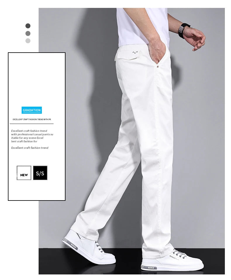 New in White Fashion Casual Pants Men's Brand Stretch Straight Comfortable Soft Male Clothes Business Work Pants