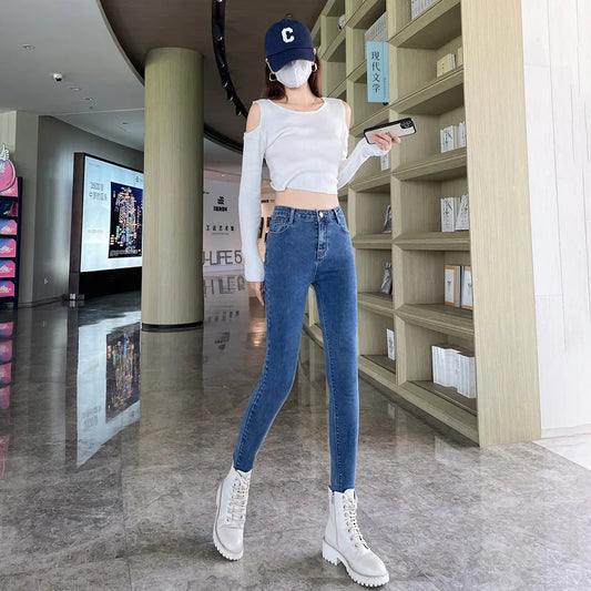 Y2k Women's Jeans Elastic Slim Fashion Pencil Pants Streetwear Jean Female Clothing Vintage Skinny Jeans Stretch Denim Trousers