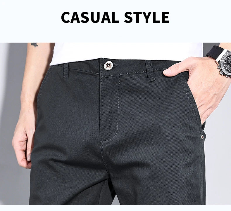 New in White Fashion Casual Pants Men's Brand Stretch Straight Comfortable Soft Male Clothes Business Work Pants