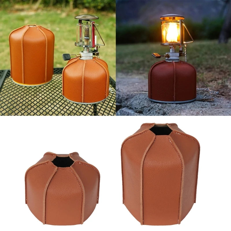 Camping Gas Tank Leather Case Gas Canister Protective Cover Bag Fuel Cylinder Storage Bag Outdoor Durable Canister Cover Bag