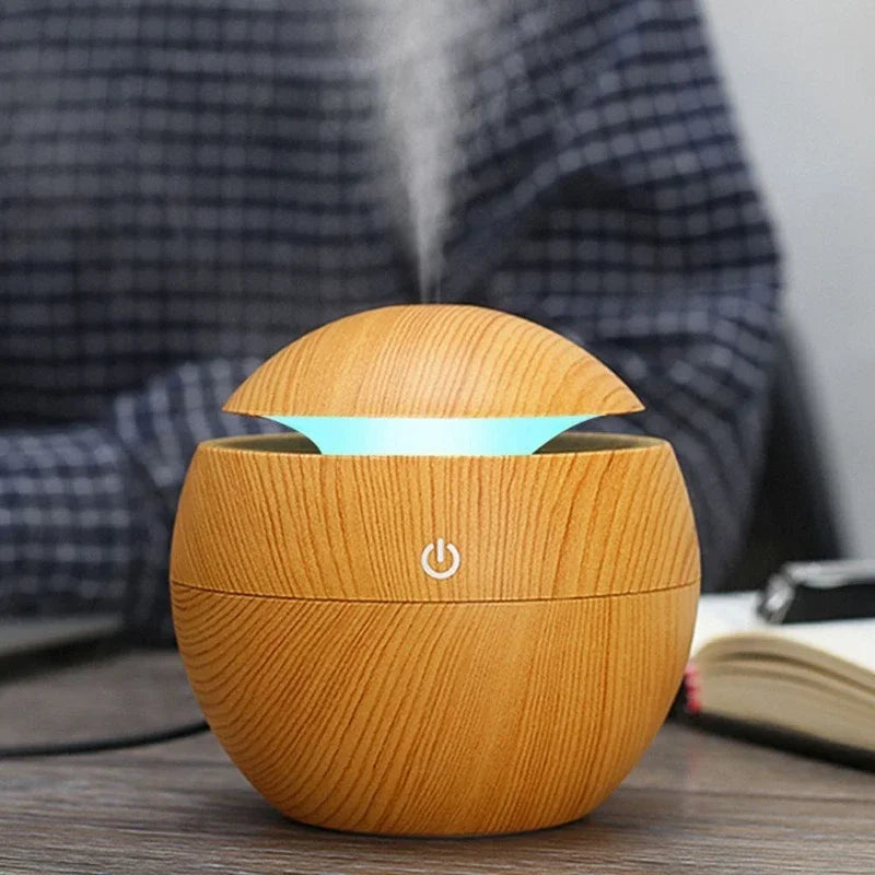 130ML Wooden Ultrasonic Electric Air Humidifier Home Aromatherapy Machine Essential Oil Aromatherapy Cold Mist