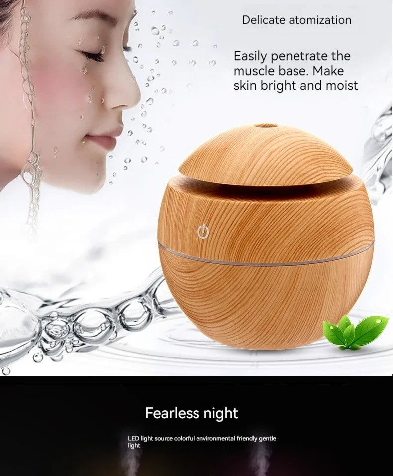 130ML Wooden Ultrasonic Electric Air Humidifier Home Aromatherapy Machine Essential Oil Aromatherapy Cold Mist