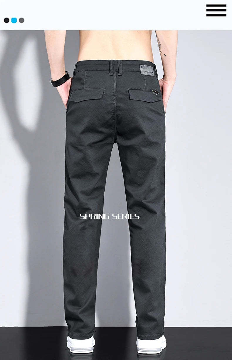 New in White Fashion Casual Pants Men's Brand Stretch Straight Comfortable Soft Male Clothes Business Work Pants