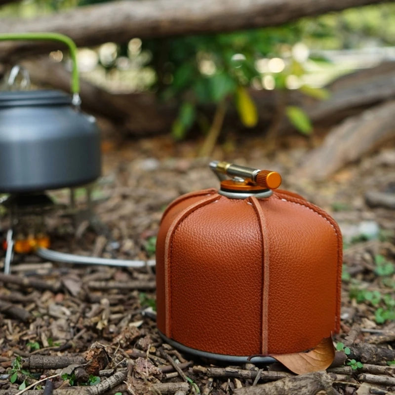 Camping Gas Tank Leather Case Gas Canister Protective Cover Bag Fuel Cylinder Storage Bag Outdoor Durable Canister Cover Bag