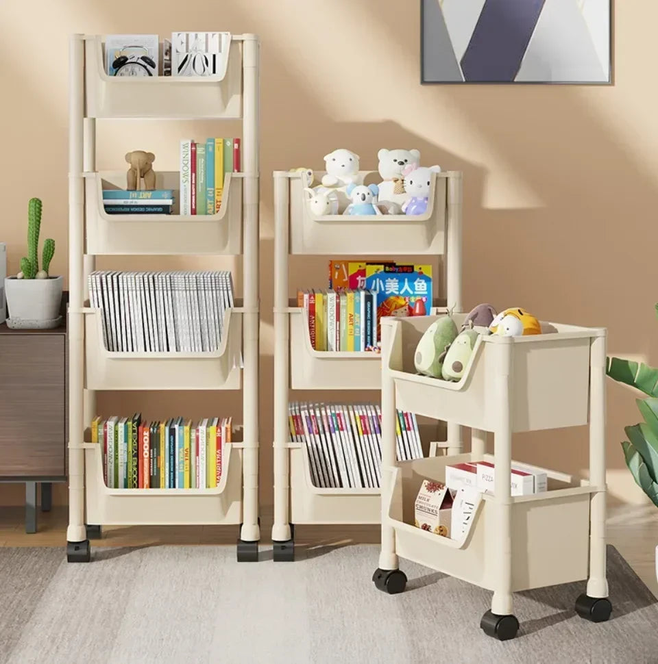 Trolley Bookshelf Portable Creative Kitchen Storage Rack Living Room Mobile Display Cabinet Corner Movable Bookshelf With Wheels