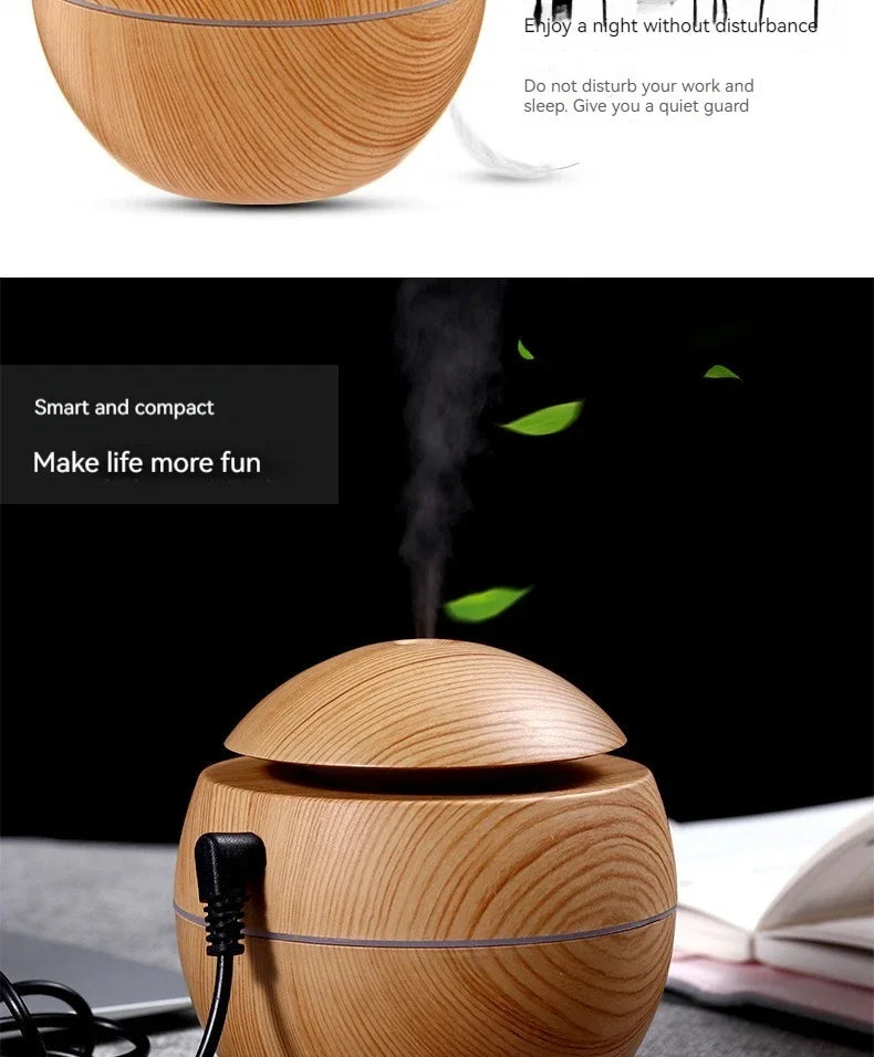 130ML Wooden Ultrasonic Electric Air Humidifier Home Aromatherapy Machine Essential Oil Aromatherapy Cold Mist