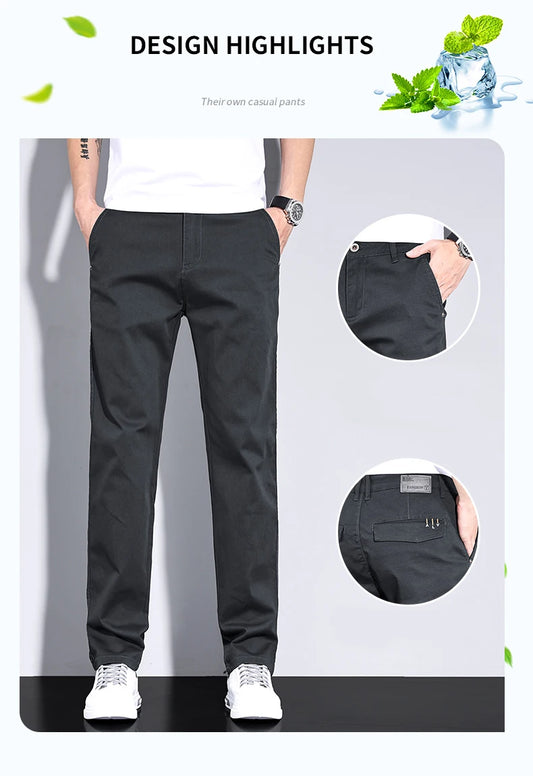 New in White Fashion Casual Pants Men's Brand Stretch Straight Comfortable Soft Male Clothes Business Work Pants