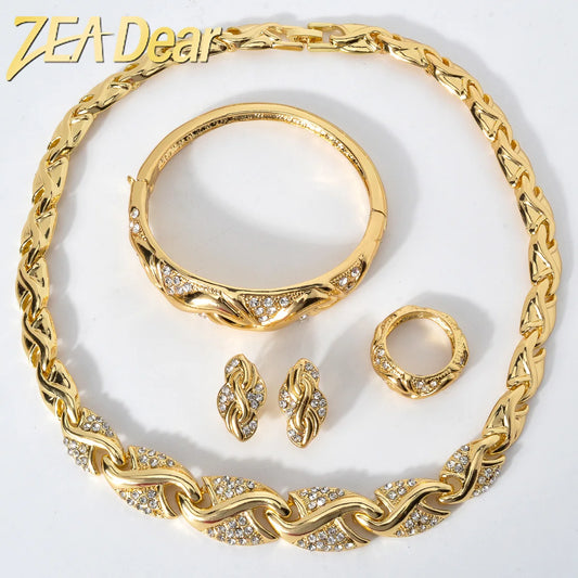 ZeaDear 4 Pcs/Set Jewelry Design S Shape Collar Necklace Bangle Rarring Rings High Quality 18K Gold Plated Jewellery For Women