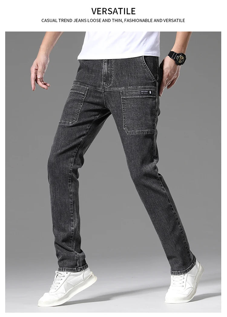 2024 New 6 Pocket Design Men's Denim Jeans Skinny Full Length Pants with High Elasticity Slim Pants Man Fashion Mid-waist Jeans