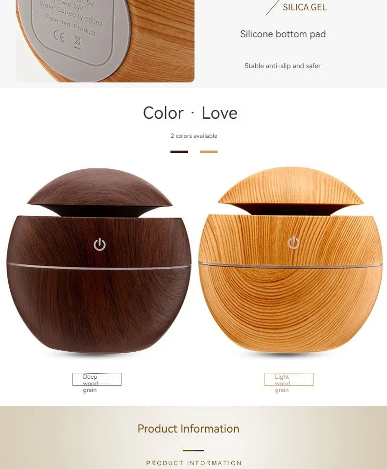 130ML Wooden Ultrasonic Electric Air Humidifier Home Aromatherapy Machine Essential Oil Aromatherapy Cold Mist