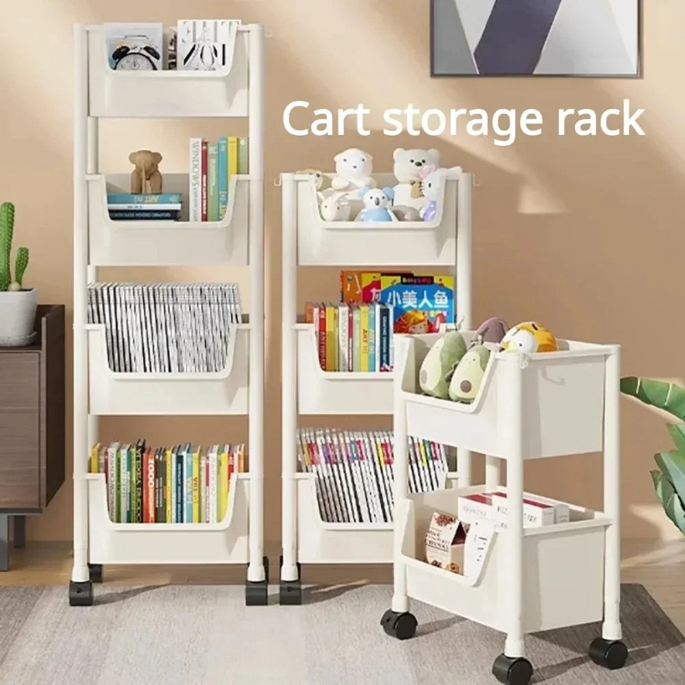 Trolley Bookshelf Portable Creative Kitchen Storage Rack Living Room Mobile Display Cabinet Corner Movable Bookshelf With Wheels