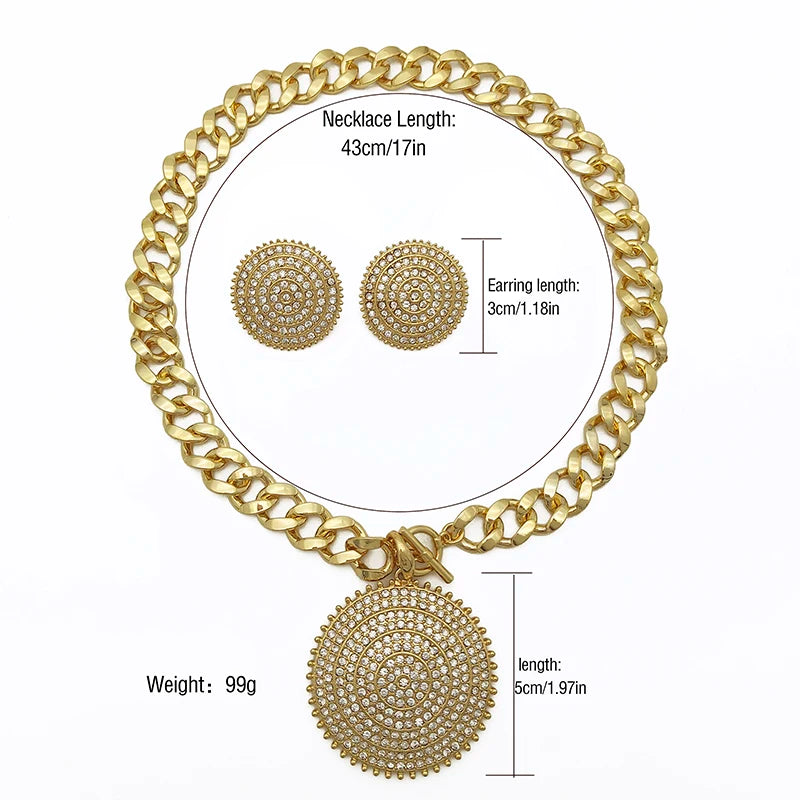 Italian Rhinestone Round Necklace And Earring Set For Women  Wedding Party Gifts Jewellery Accessories For Women