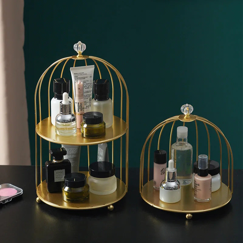 Iron Art Bird Cage Storage Rack Decorative Metal Dome Bathroom Cosmetics Organizer Bedroom Jewelry Stand Home Make Up Supplies