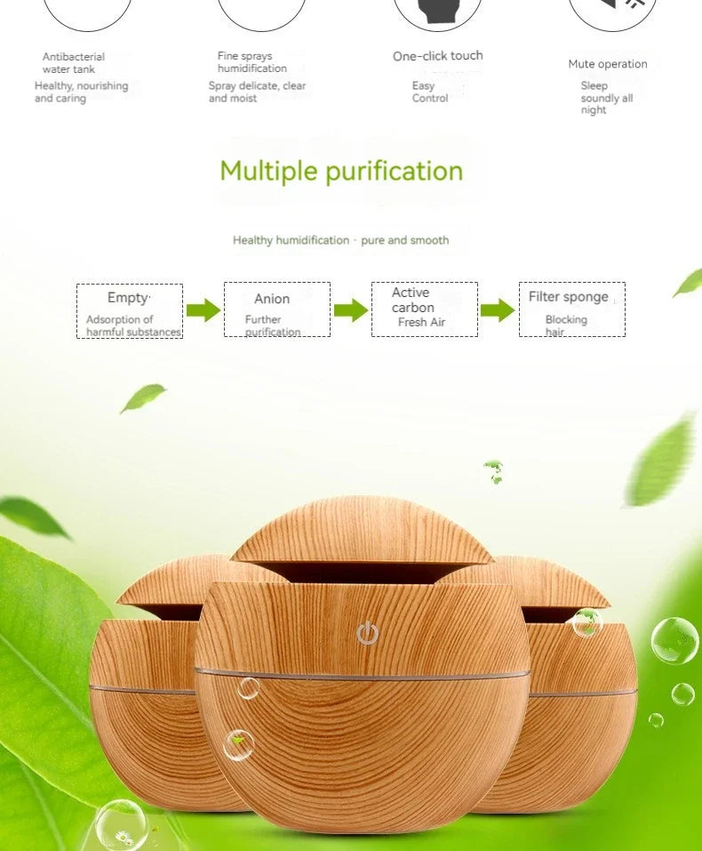 130ML Wooden Ultrasonic Electric Air Humidifier Home Aromatherapy Machine Essential Oil Aromatherapy Cold Mist