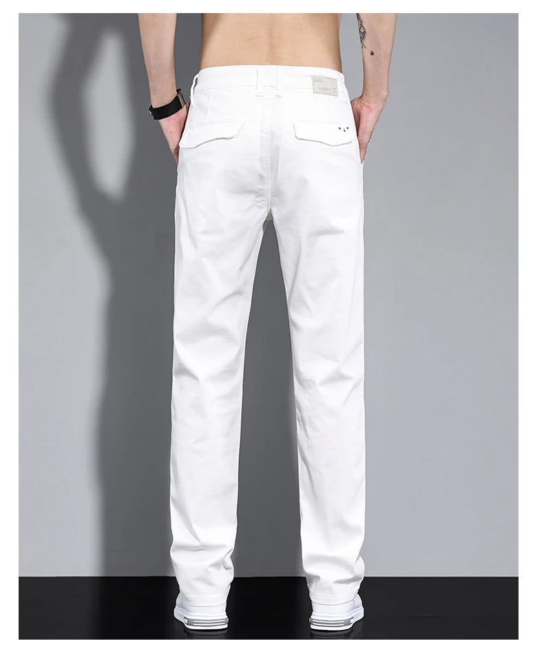 New in White Fashion Casual Pants Men's Brand Stretch Straight Comfortable Soft Male Clothes Business Work Pants