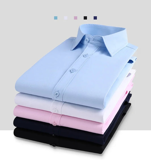 Men's Long-sleeved Shirts Spring Autumn New Business Casual Lapel Buttons Formal Wear Shirts Black White Blue Pink