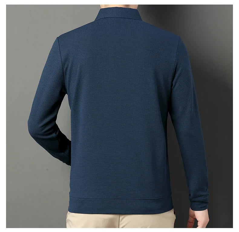 Waffle Fleece Thicken Fashion Polo Shirt Men Winter Warm Plush Business T-Shirt Tops Male Casual Button Lapel Long Sleeve Shirts