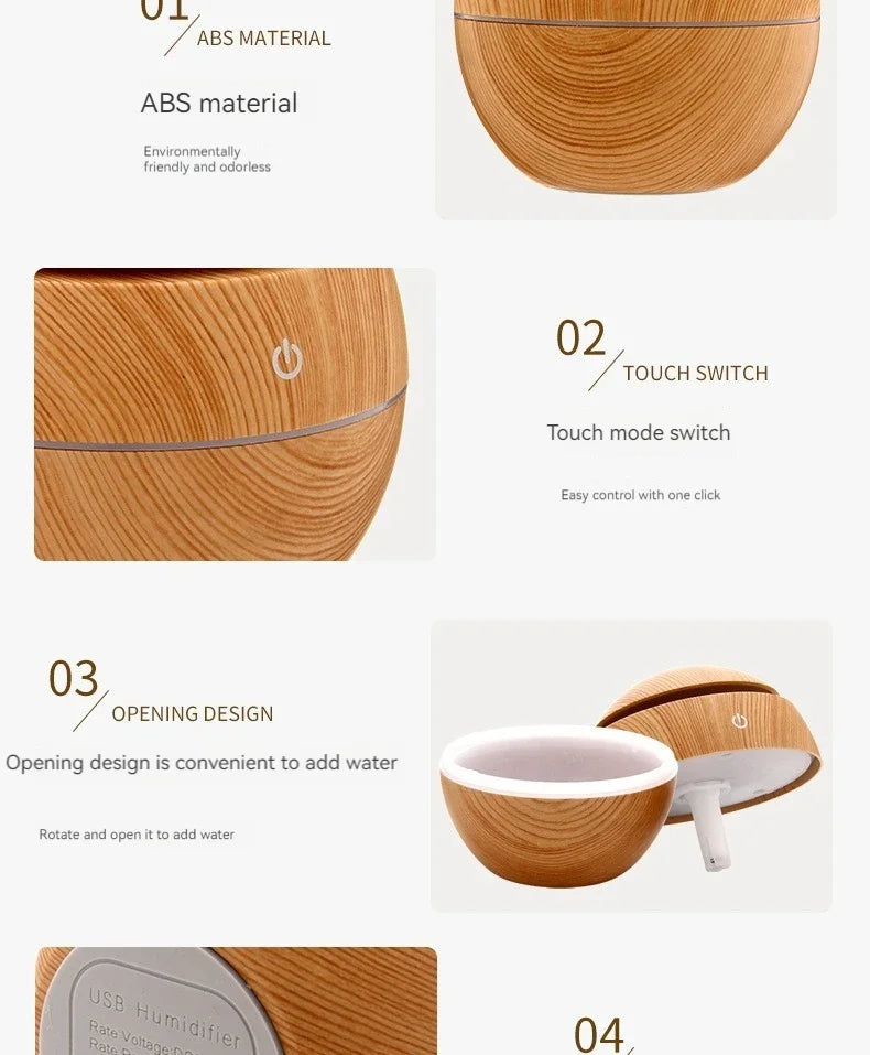 130ML Wooden Ultrasonic Electric Air Humidifier Home Aromatherapy Machine Essential Oil Aromatherapy Cold Mist