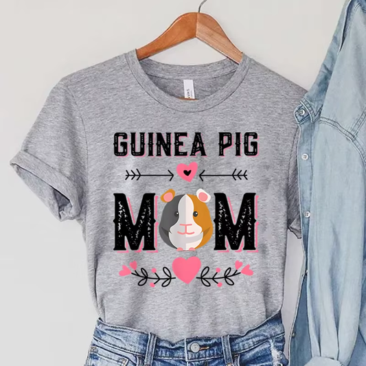 Guinea pig mom T-Shirts Women's summer Clothing Pets Guinea pig tops cartoon flower casual fashion tees Vintage female T-Shirts