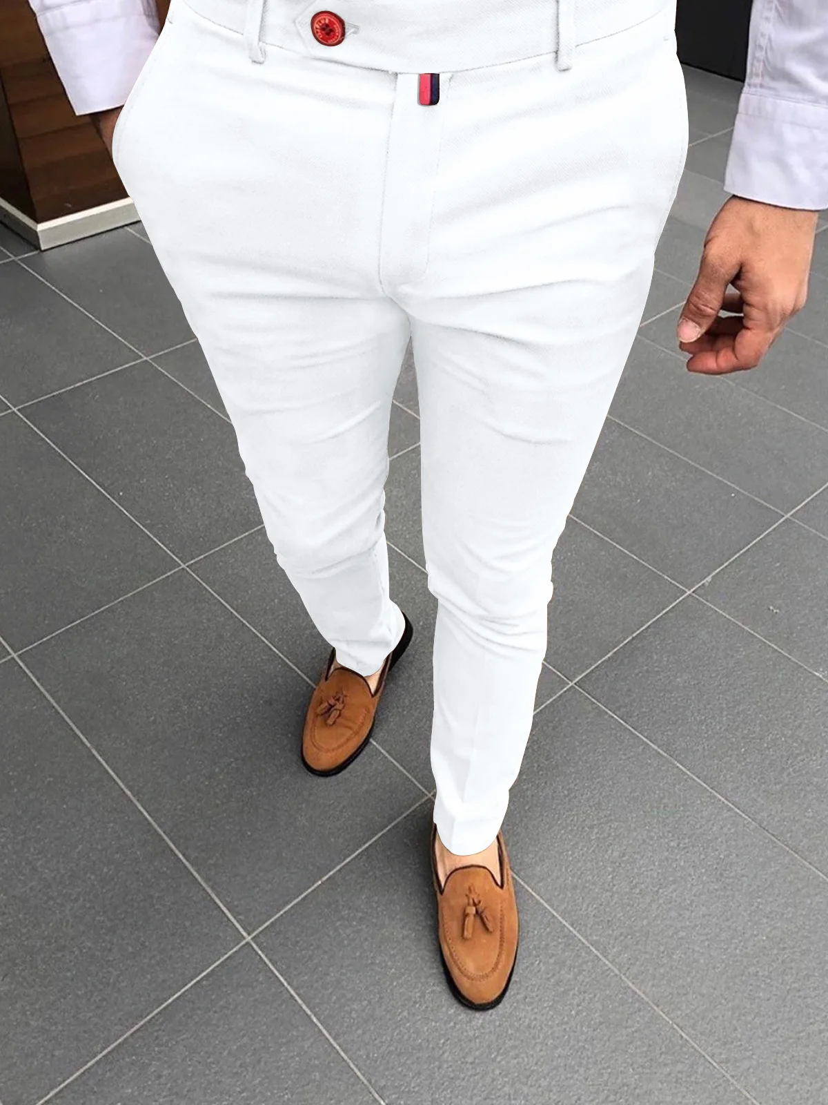 Men's Fashion Casual Pants Daily Business Formal Pants High waist Slim Europe and the United States Style Solid Color Four Seaso