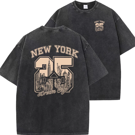 New York City Funny Print  Man  T Shirts Summer Vintage Washed Cotton Breathable Tee Shirt Fashion Casual Home Tshirt