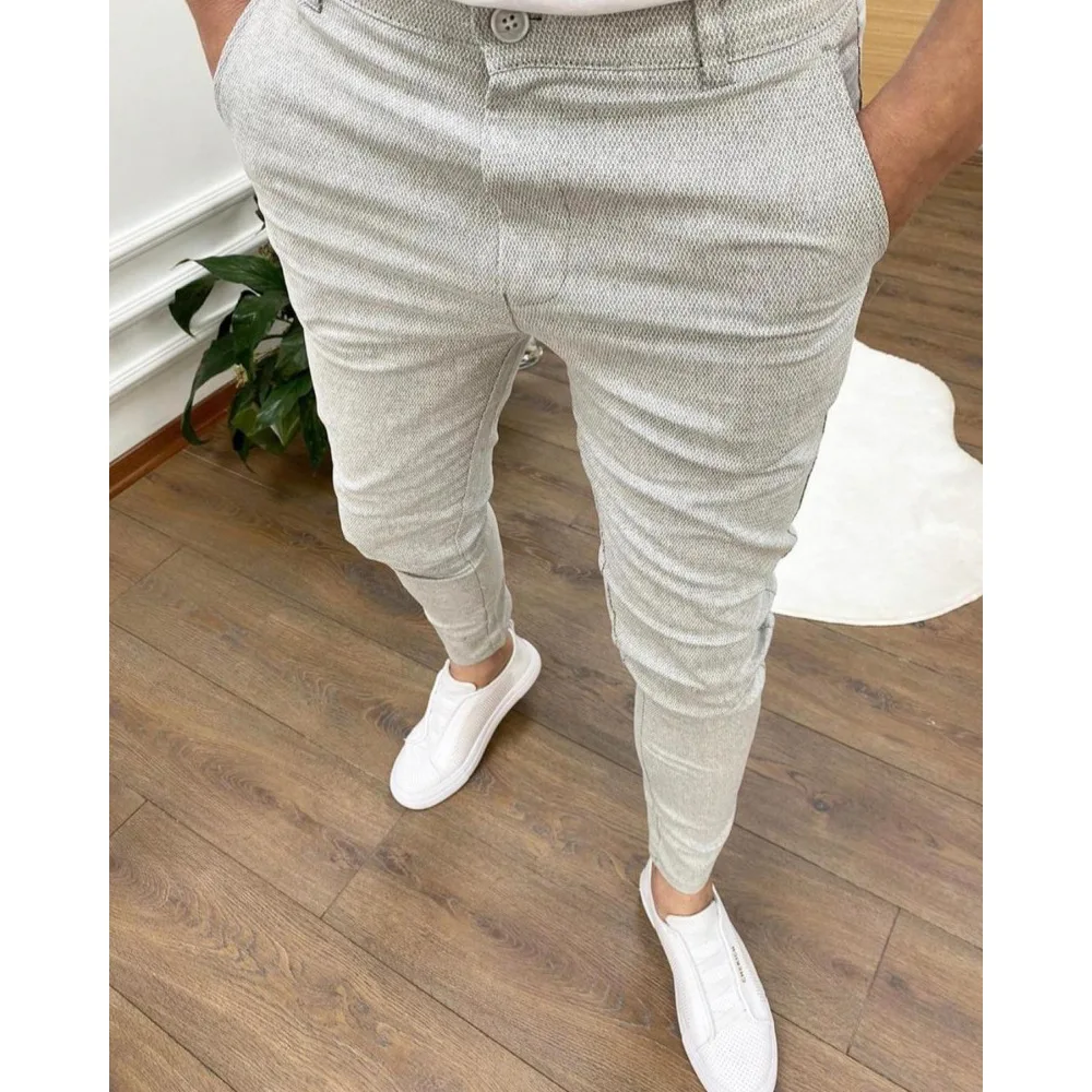 Summer Men's Casual Pants High Elastic Solid Color Slim Pants Business Work Sports Daily Wear Comfortable Breathable